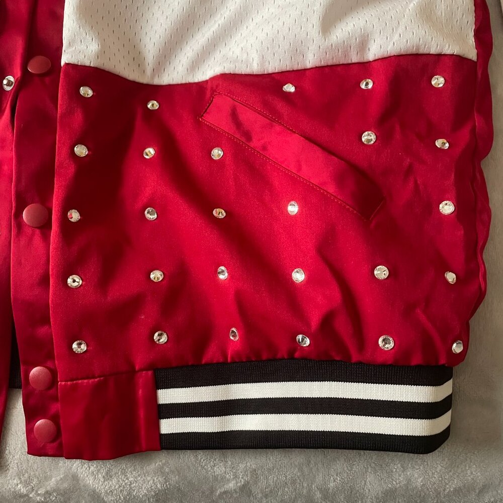 ALABAMA MIXED MEDIA THROWBACK BOMBER JACKET/RHINESTONE BY MADI P.T. - Picture 5 of 15